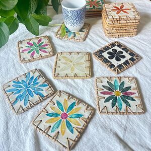 Handcrafted Resin & Rattan Coaster Set - Decorative Drink Mats for Tea Cups